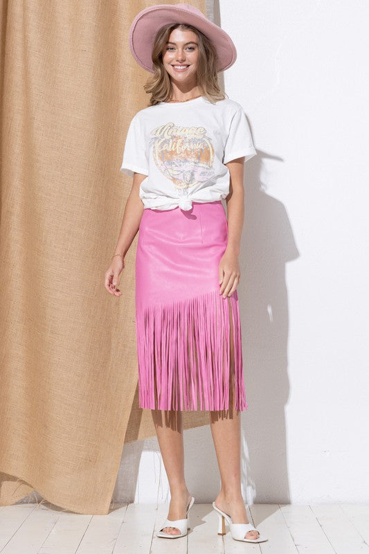 Pink fringe outlet midi skirt