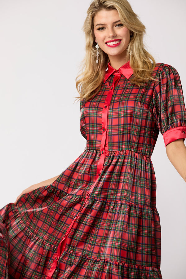 PREORDER Christmas Plaid Organza Midi Dress