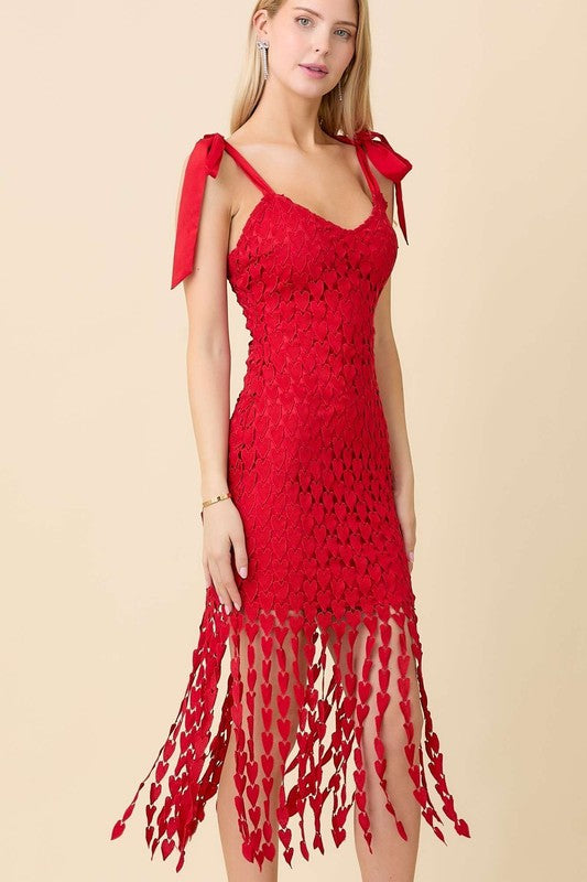 Reverie Red Heart Lace Midi Dress