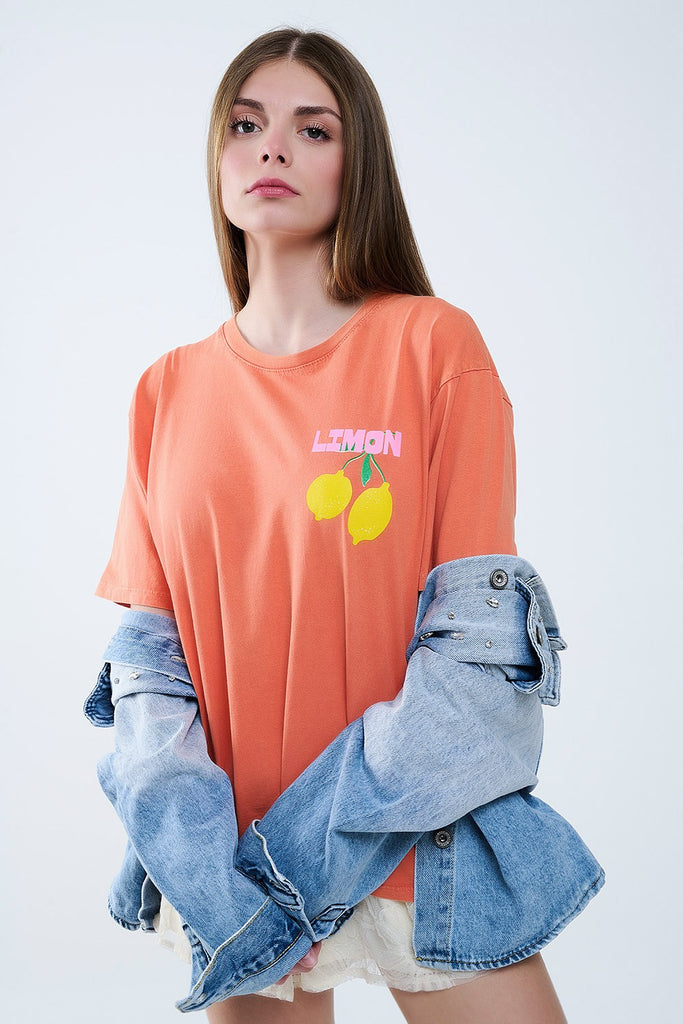 Q2 Orange Lemon Print Top Q2 Orange Lemon Print Top